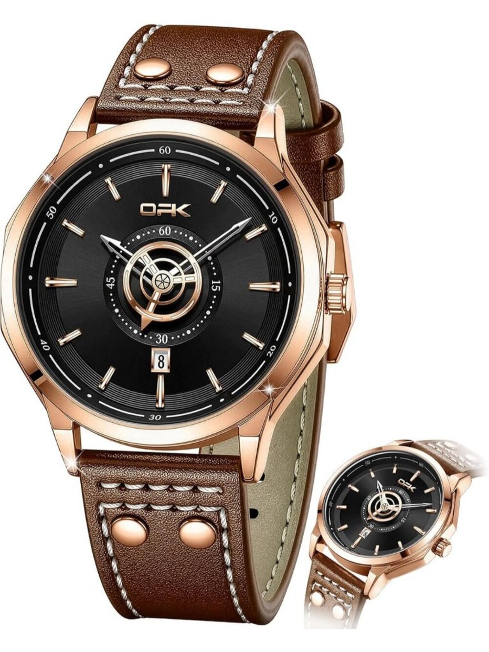 Men's Brown Black Chronograph Waterproof Luminous Easy To Read Dress Wrist Watch